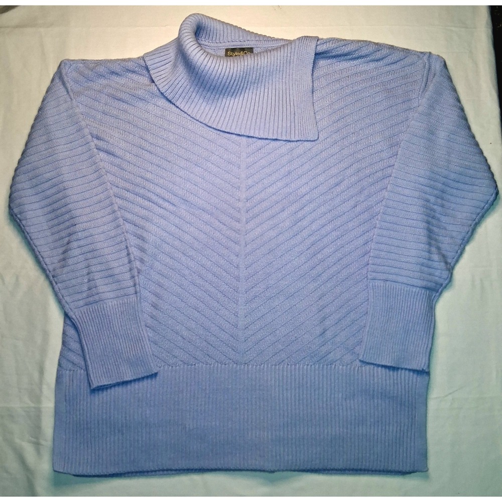 Style & Co Women's PXL Lavender Pullover Sweater Ribbed Knit Asymmetrical Neck